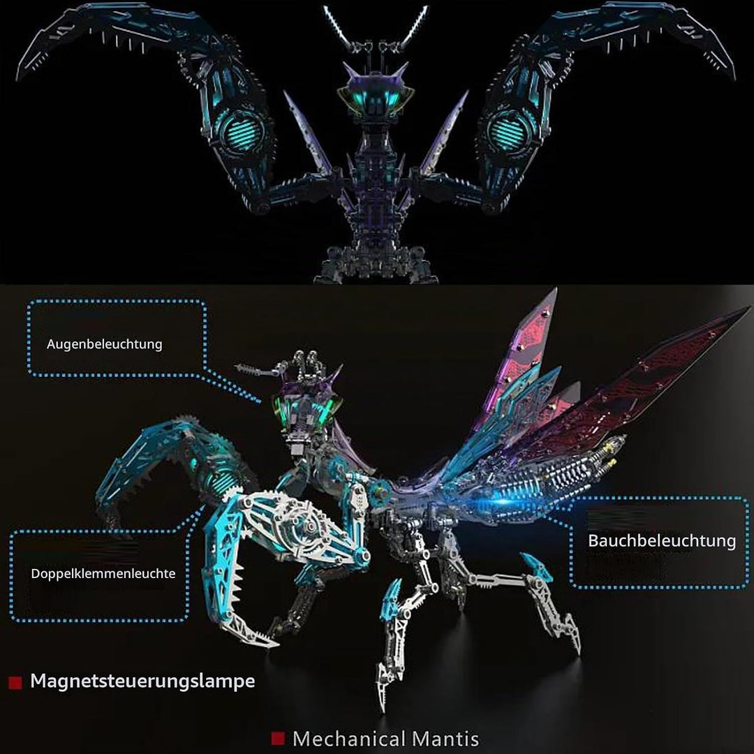 Bunte 3D Metall Puzzle Erwachsene Mantis mit Licht, 3D Modellbausatz Metall für Erwachsene mit Werkz
