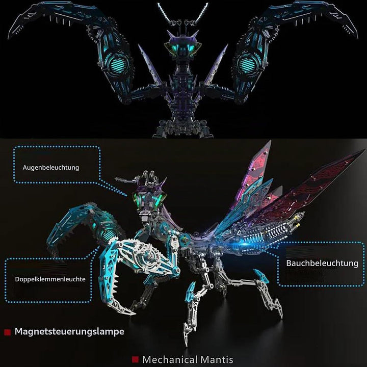 Bunte 3D Metall Puzzle Erwachsene Mantis mit Licht, 3D Modellbausatz Metall für Erwachsene mit Werkz