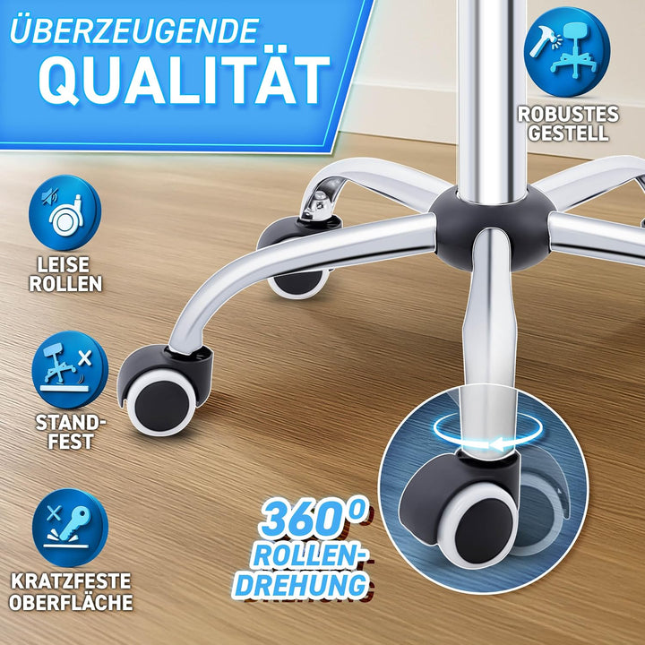 TRESKO® Rollhocker mit Lehne höhenverstellbar 10cm Dicke Polsterung Drehbar | Hocker 46-58cm | Arbei