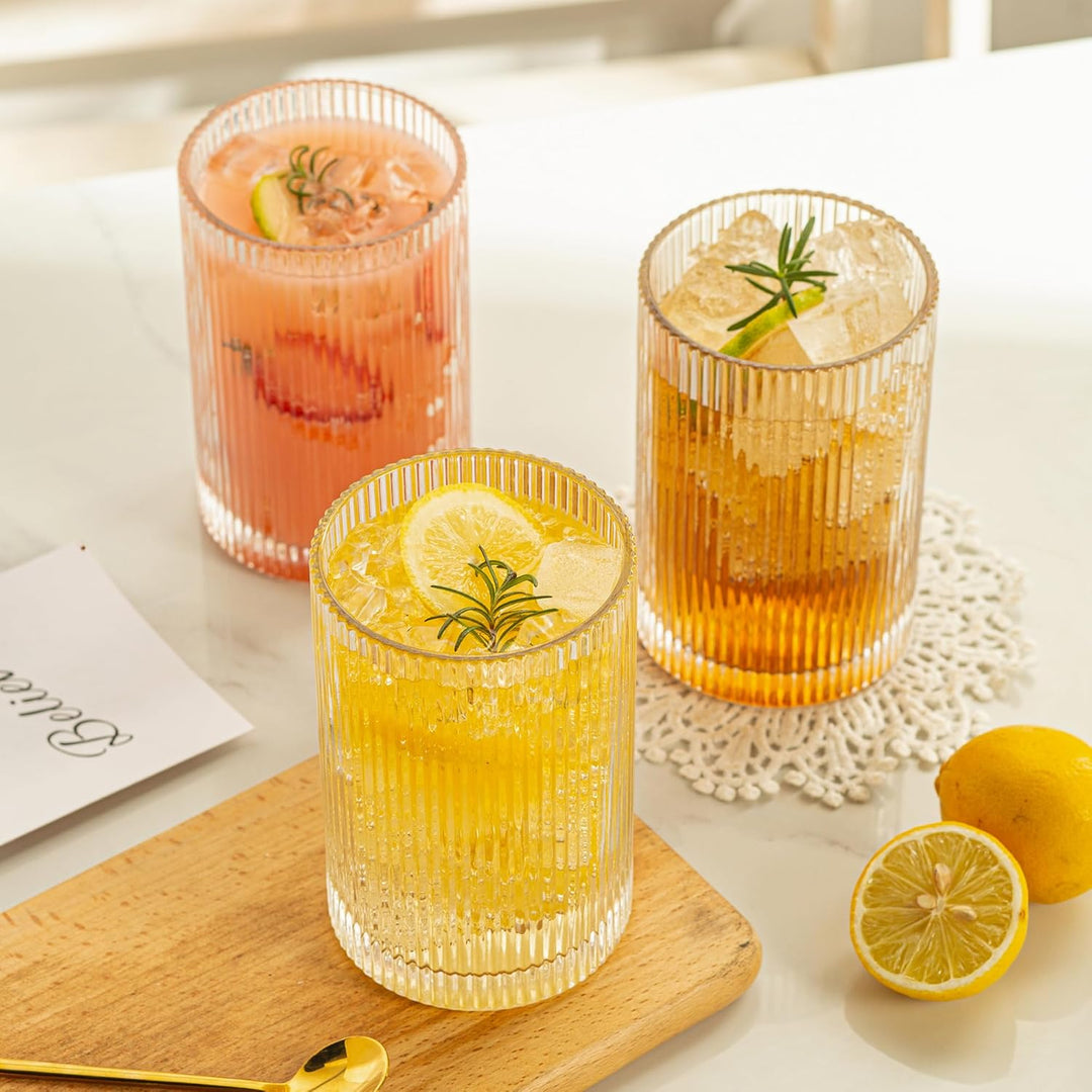 POLIDREAM Geriffelte Gläser 6er Set, 500ML Longdrinkgläser Set, Origami-Stil Glasbecher, Glasses Set