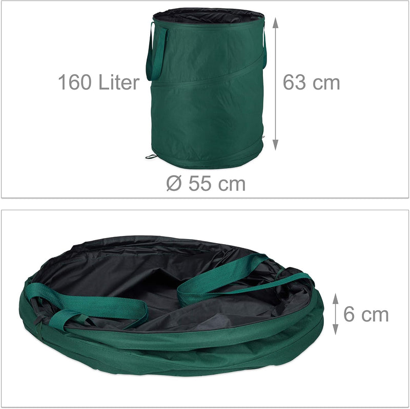 Relaxdays Laubsack selbstaufstellend, 3er-Set, Gartenabfallsack Pop-Up, 160 L, Gartensack selbststeh