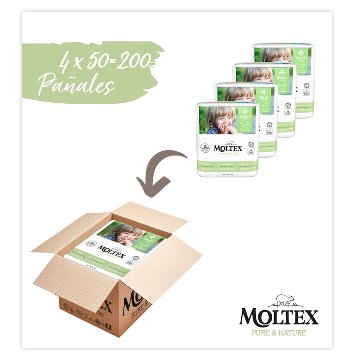 Moltex Pure & Nature Öko-Windeln Grösse 4 (9-15 kg) - 200 Windeln Talla 4 (Paquete de 200), Talla 4