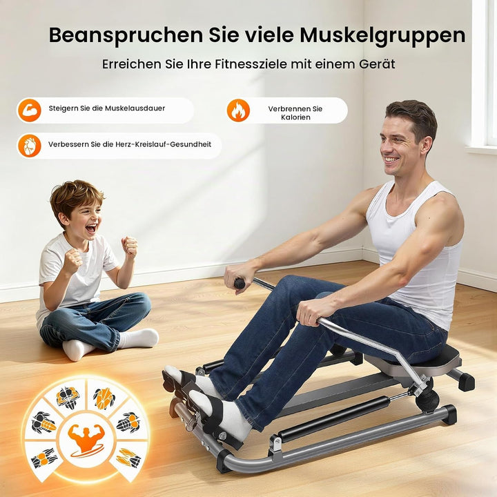 HUOMMGS Rudergerät für Zuhause 15–55KG Einstellbarer Widerstand Rudergeräte Hydraulisches Fitness Ru