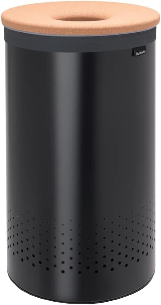 Brabantia Wäschebox mit Korkdeckel, Schwarz, 60 L 60L Wäschebox mit Korkdeckel Matt Black, 60L Wäsch