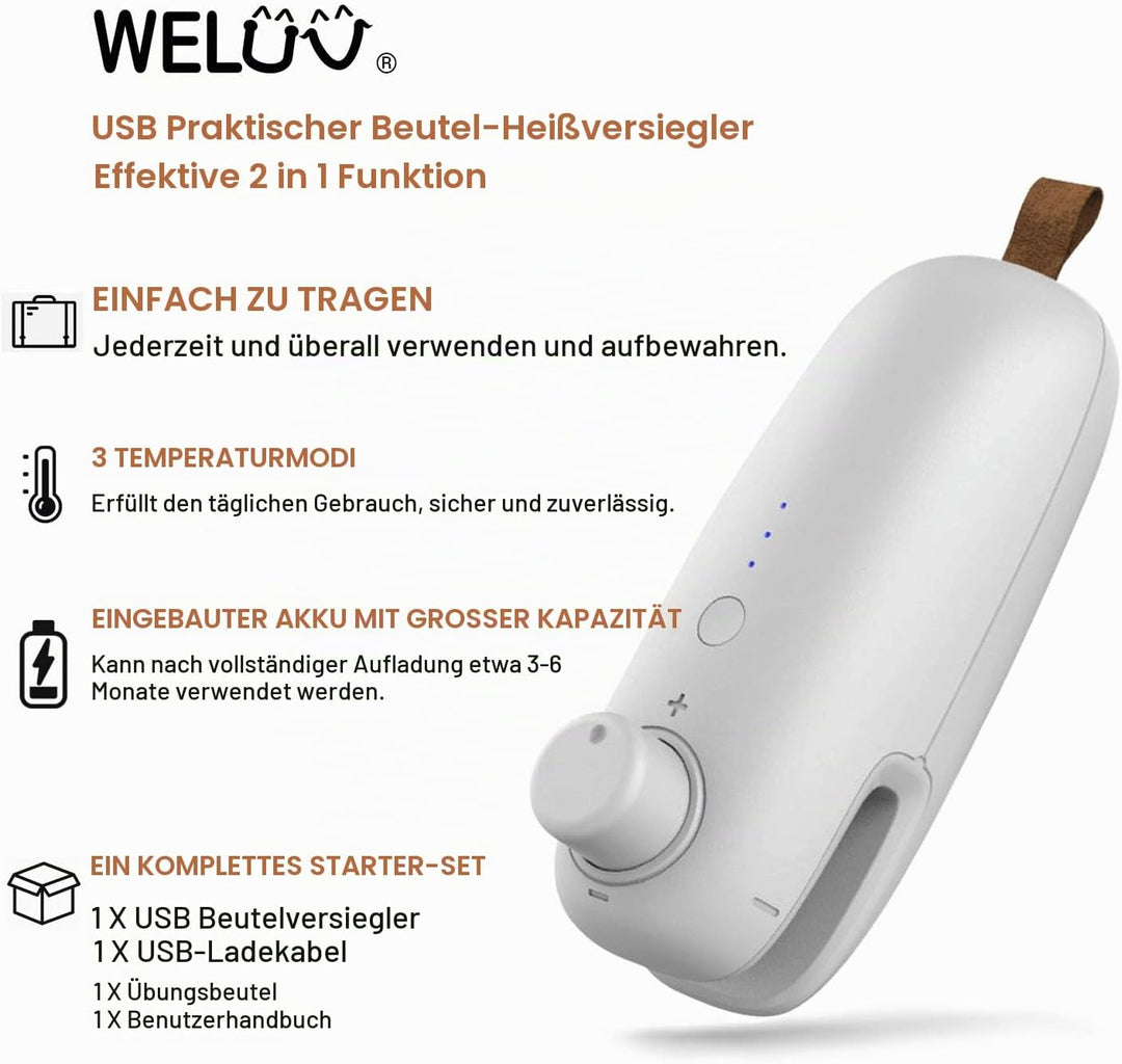 WELUV Mini Folienschweissgerät mit Cutter USB Tüten Verschweisser Hohe Sicherheit Bag Sealer Aufladu