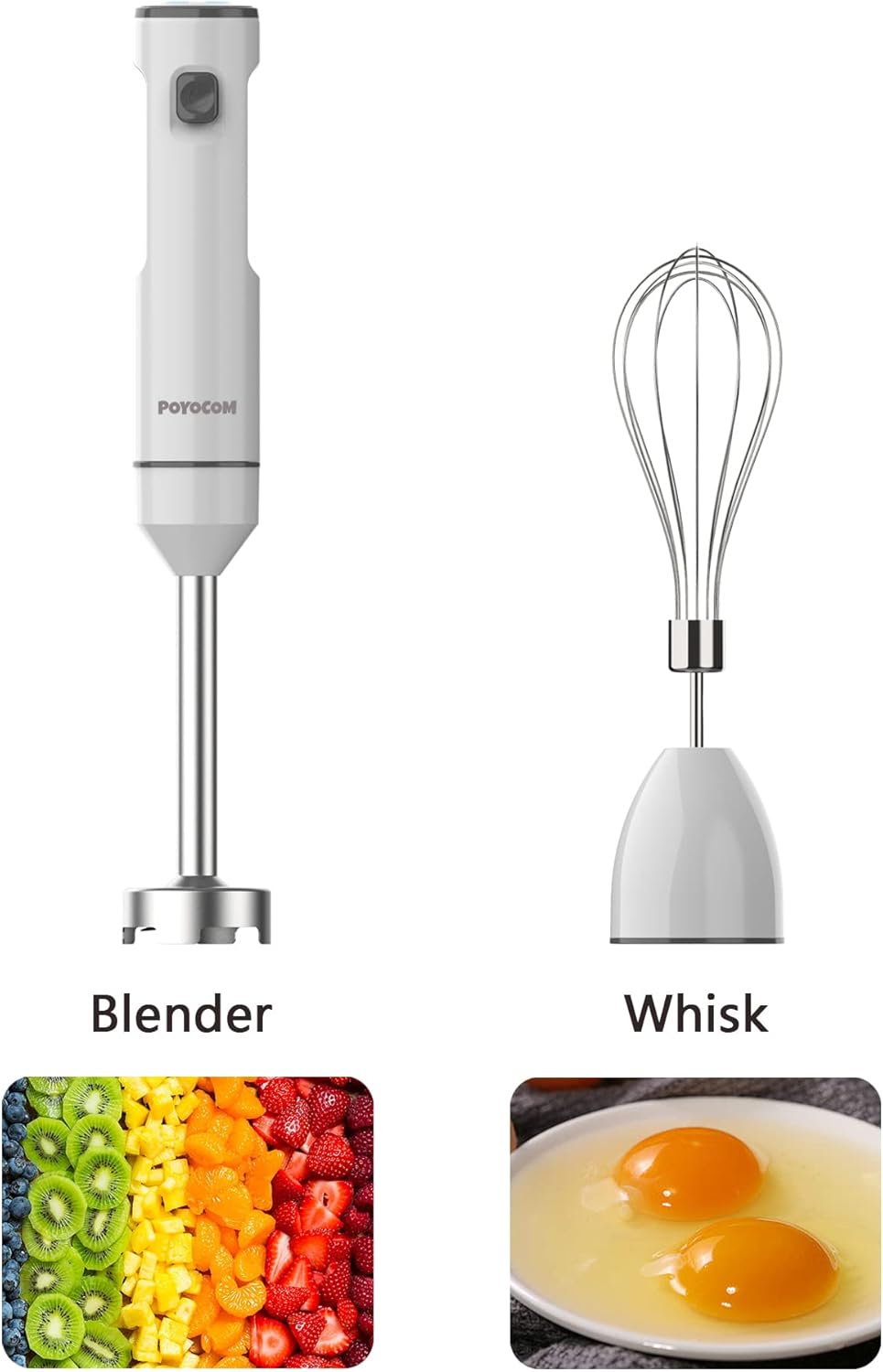 POYOCOM Akku-Stabmixer, kabelloser Stabmixer mit TYP-C-Kabel, Schneebesen für Smoothies, Milchshakes