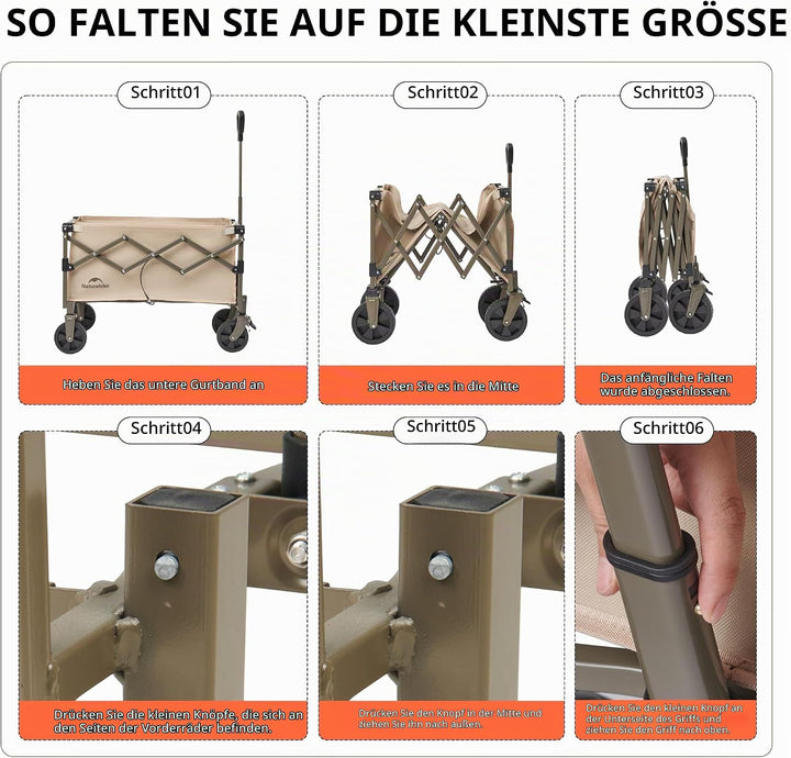 Naturehike Bollerwagen Faltbar mit Bremsen Alle Gelände 70L Klappbarer Handwagen Verstellbarem Griff