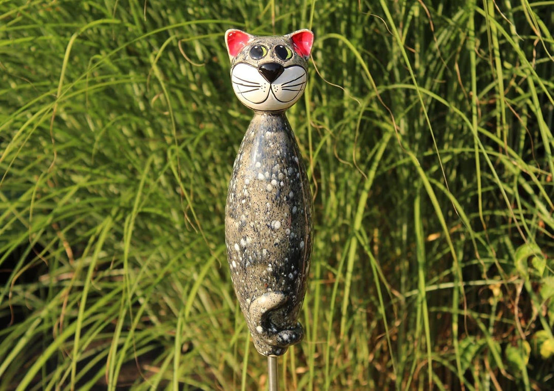 Gartenfigur Katze aus Keramik 30 cm grau, Grau