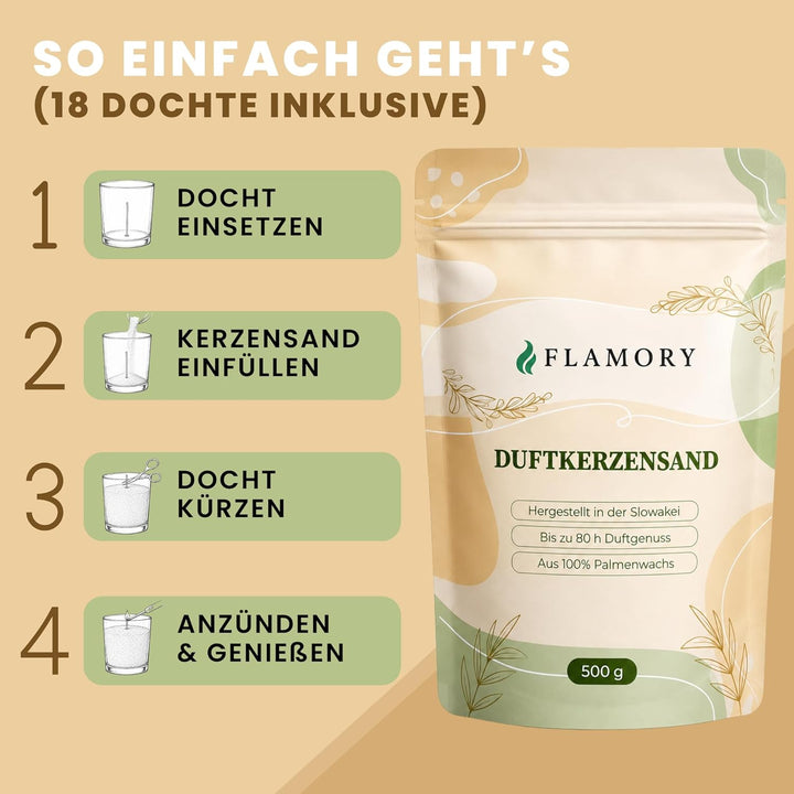 Kerzensand mit Duft Entspannungs Set 3x500g – [Vanille/Lavendel/Sandelholz] – 18 Dochte inklusive –