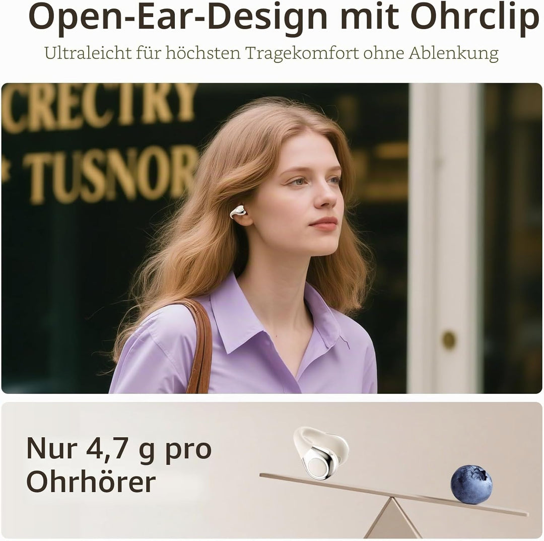 Open-Ear-Kopfhörer I5, Kabellose Bluetooth 6.0 Clip-On-Ohrhörer mit ENC, IPX5 wasserdicht, 36 Std. L