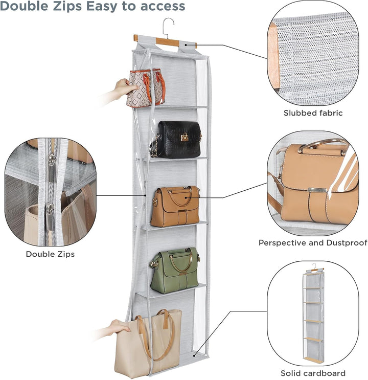 Syeeiex staubdicht hängende Handtaschen Organizer mit Reissverschluss, extra grosse 5 klare Taschen