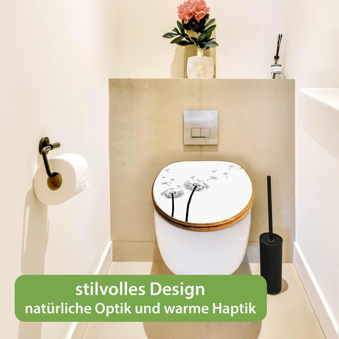 banjado® Design WC Sitz Bambus Absenkautomatik mit Motiv Pusteblume 2 / Toilettendeckel mit Absenkau
