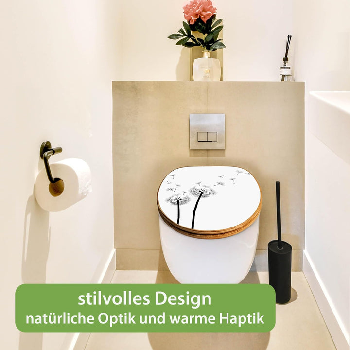 banjado® Design WC Sitz Bambus Absenkautomatik mit Motiv Pusteblume 2 / Toilettendeckel mit Absenkau