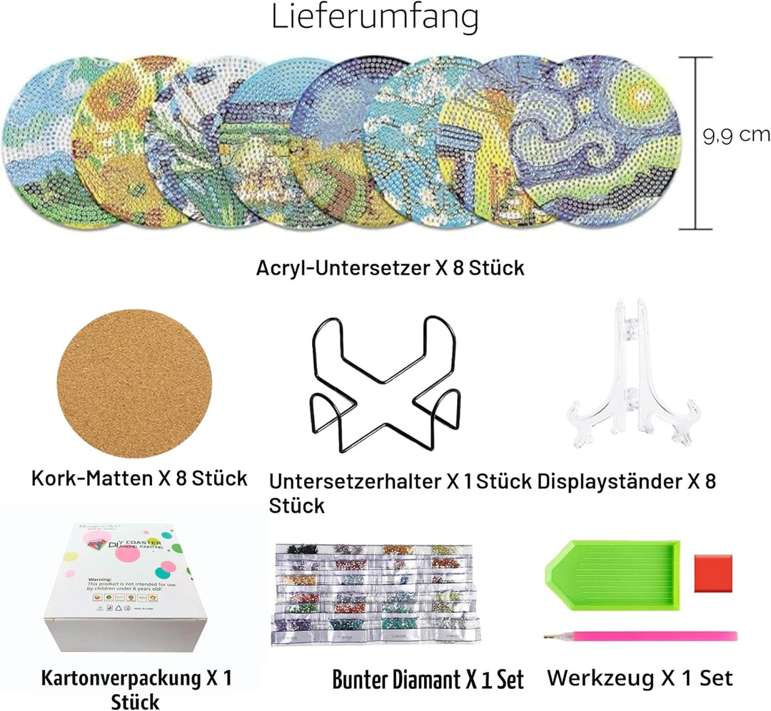 Muzagroo Art Van Gogh Diamond Painting Coasters Kits with Holder Coaster Art Kits for Beginners Diam