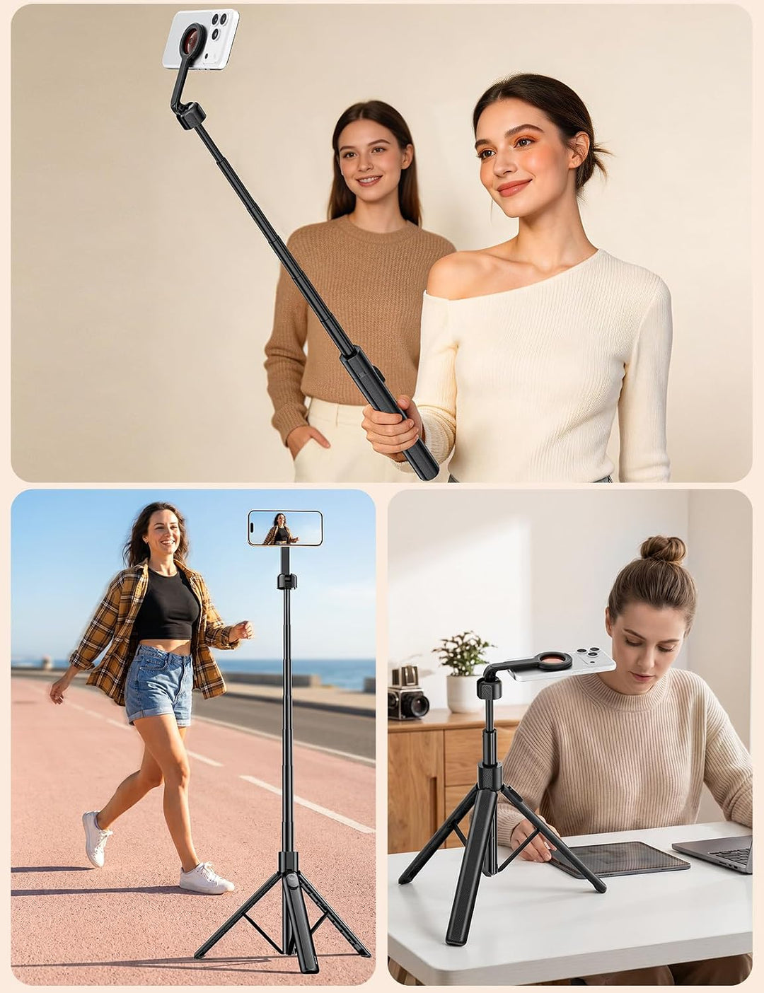 ANXRE 180cm Magnetisches Handy Stativ ＆ Selfie Stick mit Akku-Fernbedienung | Universelle Magnet Han