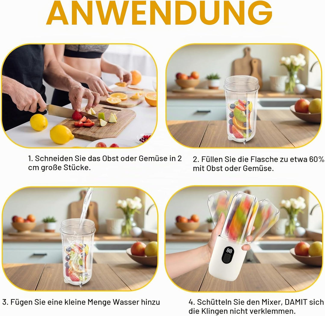 RoserRose Tragbarer Mixer, Portabler Elektrischer Saftpresse mit Digitalanzeige, 1500mAh Akku, Draht