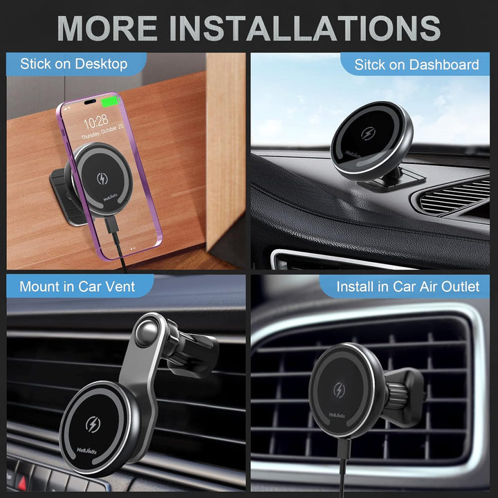 Magnetisches Kabelloses Kfz-Ladegerät-Halterung am Armaturenbrett für Mag-Safe iPhone 14/13/12, Pro/