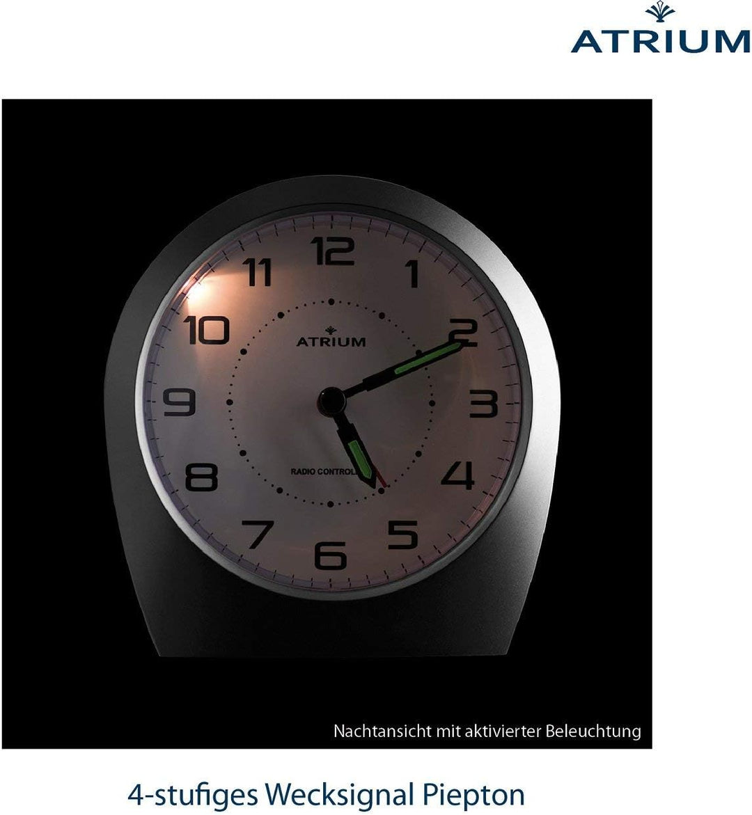 Atrium Funkwecker Analog Quarz ohne Ticken klassisches Design matt schwarz A620-7