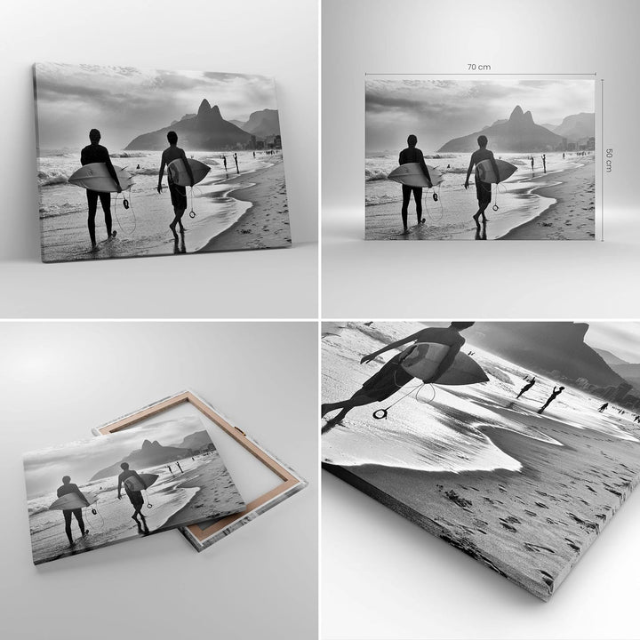 Bilder auf Leinwand Meer Welle Surfen Leinwandbild mit Rahmen 70x50cm Wandbilder Dekoration Wohnzimm