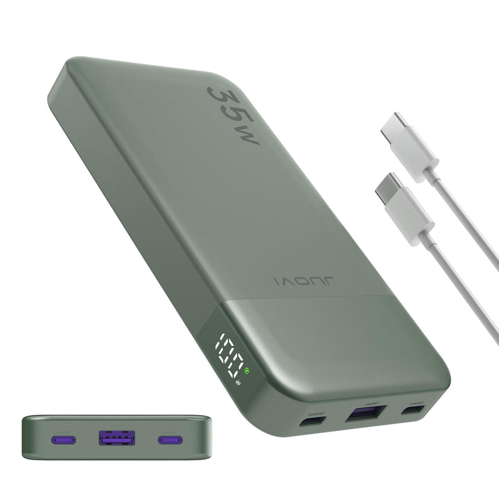 JUOVI Power Bank 10000mAh, 35W Powerbank Schnellaufladung mit 3 Ausgängen und 2 Eingängen, PD3.0 QC