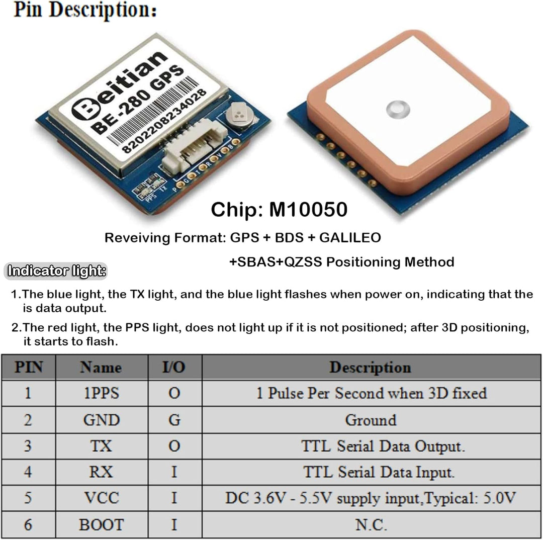 Geekstory BE-280 GPS Module M10050 Chip with 4M Flash TTL Level 38400bps Beidou GPS Antenna for Ardu
