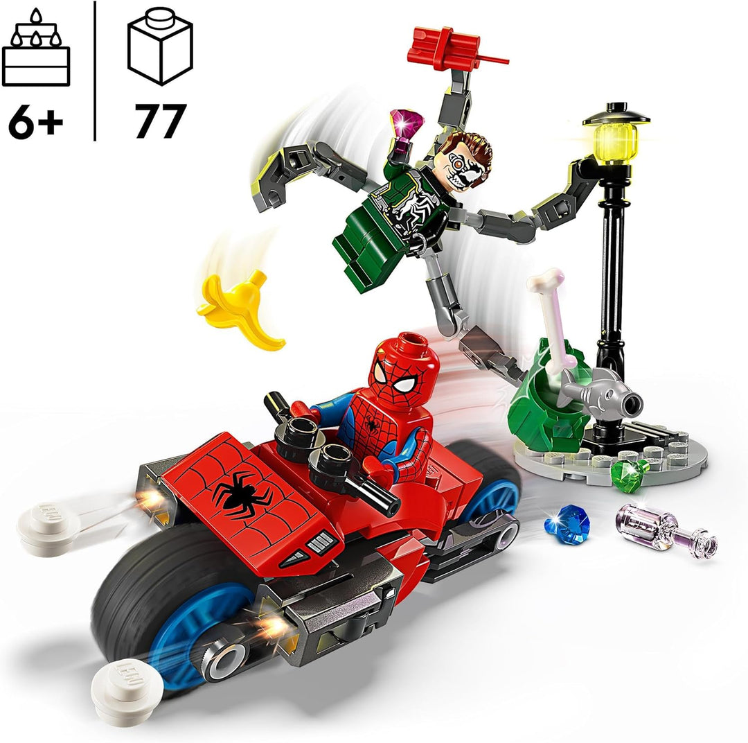 LEGO Marvel Motorrad-Verfolgungsjagd: Spider-Man vs. Doc Ock, Superhelden-Spielzeug für Kinder mit F