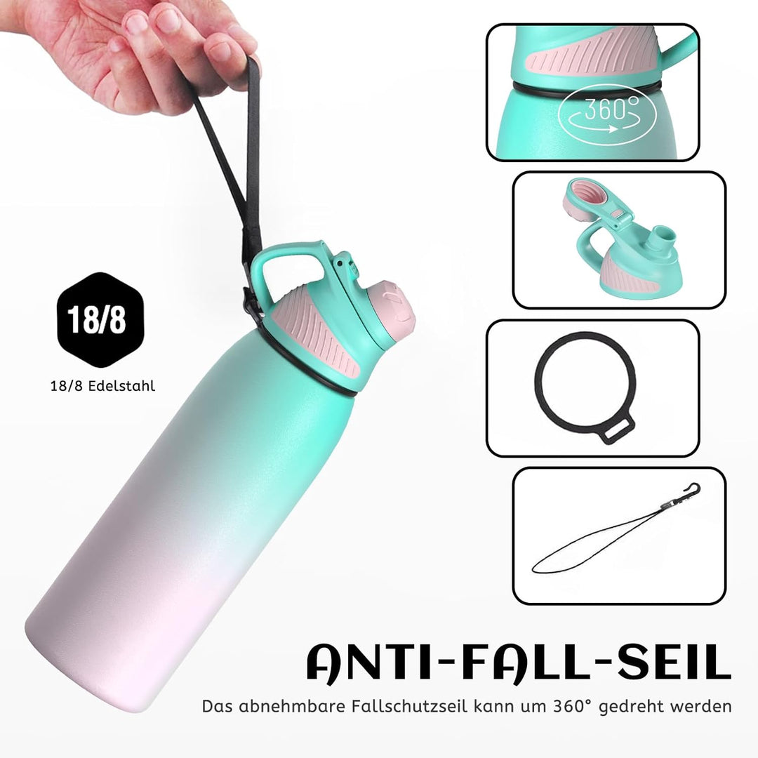 Fjbottle Edelstahl Trinkflasche Sport mit Magnetischem Deckel 1L, 800ml, 600ml, 400ml BPA-Frei Ausla