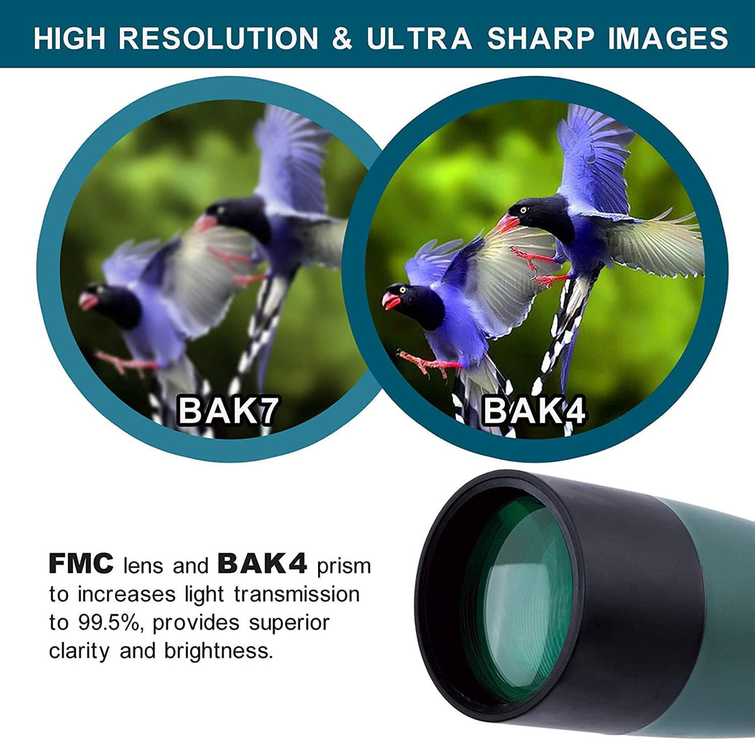 25-75x70 Spektive mit Stativ, Zoom Wasserdichtes BAK4 Prisma-Monokular-Teleskop für Vogelbeobachtung