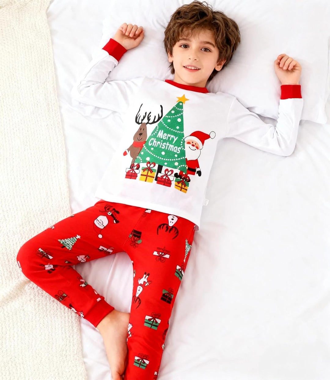 Weihnachts Schlafanzug Kinder Unisex Jungen Mädchen Weihnachten Nachtwäsche Langarm Baumwolle Christ