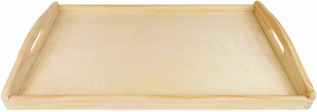 Wooden World Mittleres Holztablett Servierbett Frühstück mit Griffen natur lackiertes Holz 35 x 25 x