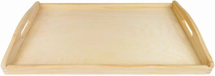 Wooden World Mittleres Holztablett Servierbett Frühstück mit Griffen natur lackiertes Holz 35 x 25 x