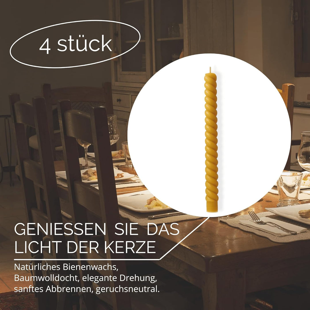 Danilovo Stabkerzen Bienenwachskerzen 4 Stück – Natürliche, Nachhaltige, Lang Brennende Bienenwachsk