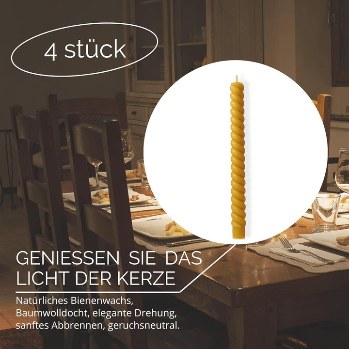 Danilovo Stabkerzen Bienenwachskerzen 4 Stück – Natürliche, Nachhaltige, Lang Brennende Bienenwachsk