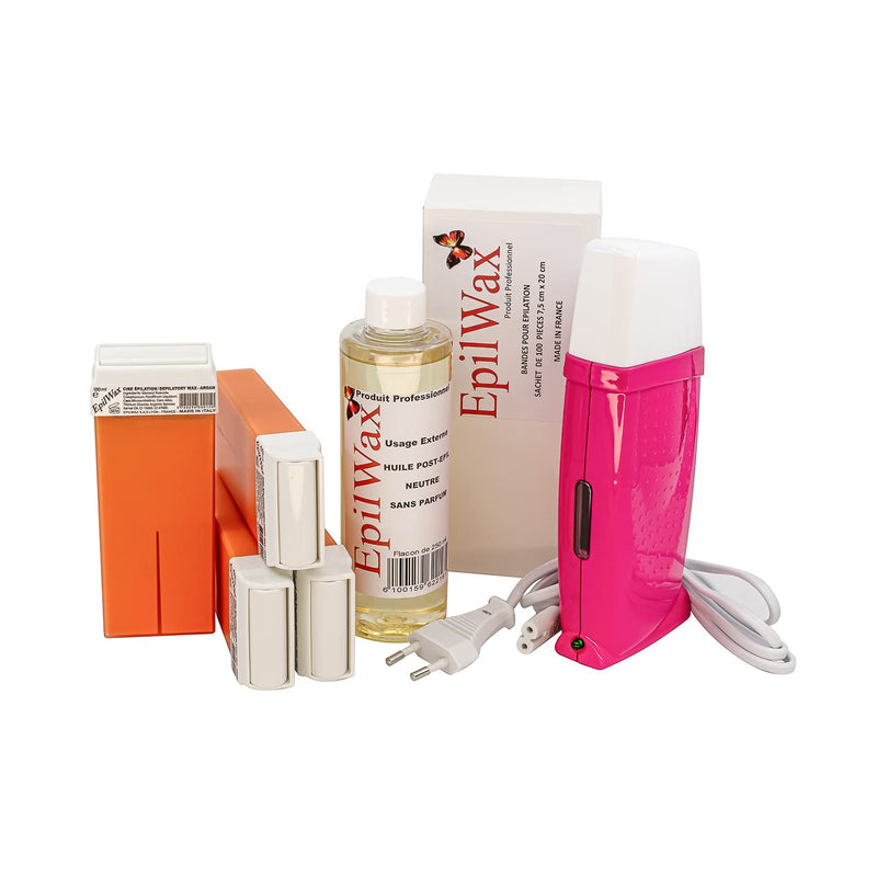 EpilWax Royal Complete Epilation Kit mit: Professionellem Wachswärmer 4 Roll-On Wachs 100 ml Argan,