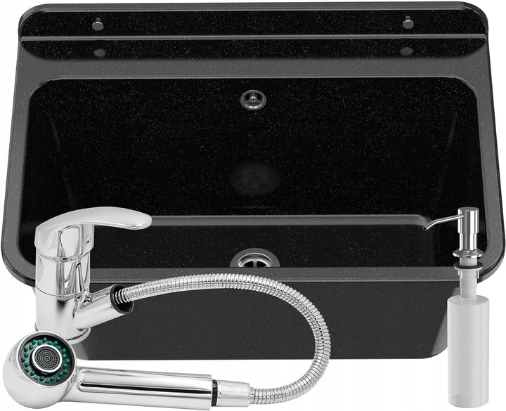 Granitan Ausgussbecken für Garage Keller Werkstatt - Universal Waschtrog mit Siphon, Waschtischbatte