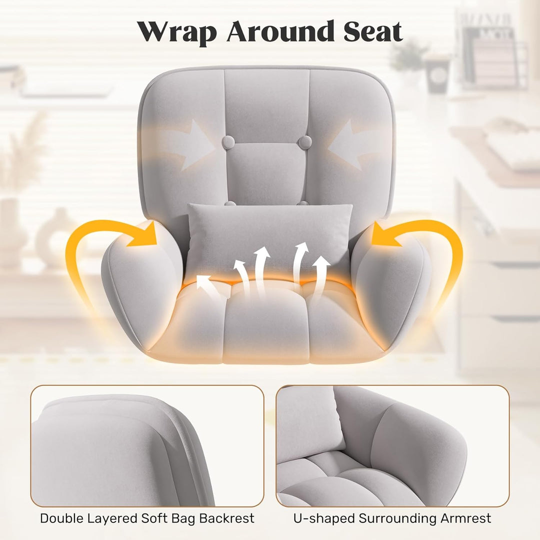 Homeoffice & Schminkstuhl 2-in-1 Ergonomischer Samt Drehstuhl 360° mit Kopfkissen, Höhenverstellbar