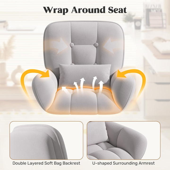 Homeoffice & Schminkstuhl 2-in-1 Ergonomischer Samt Drehstuhl 360° mit Kopfkissen, Höhenverstellbar