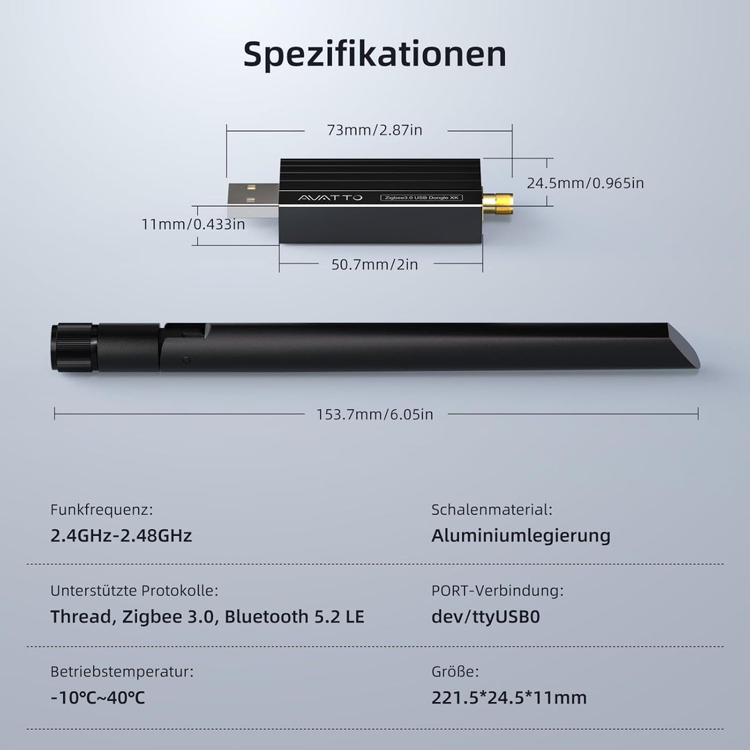 AVATTO Zigbee 3.0 USB Dongle Plus Gateway für Home Assistant | CC2652P/CP2102N | ZHA/Zigbee2MQTT | s