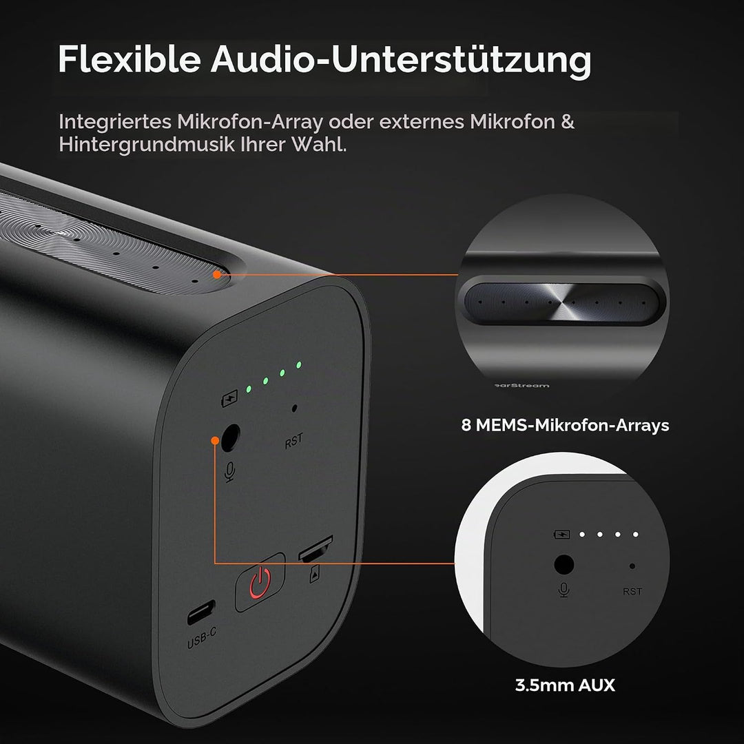 NearStream Wireless Streaming Kamera VM33, 2K StreamCam mit 40X Hybrid Zoom, 8-Mikrofone zur Rauschu