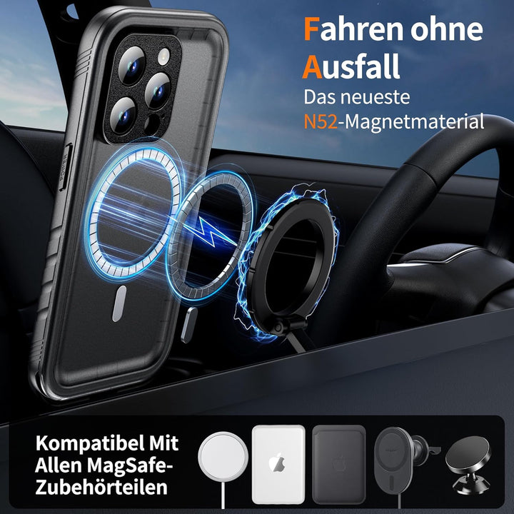 Cozycase Magnetisch Hülle für iPhone 15 Pro wasserdichte 360 Grad Panzerhülle Outdoor [Kompatibel mi
