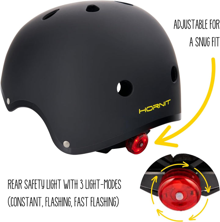 hornit Kinderhelm Fahrradhelm für Mädchen und Jungs Herren und Damen - Komplett einstellbar - LED Rü