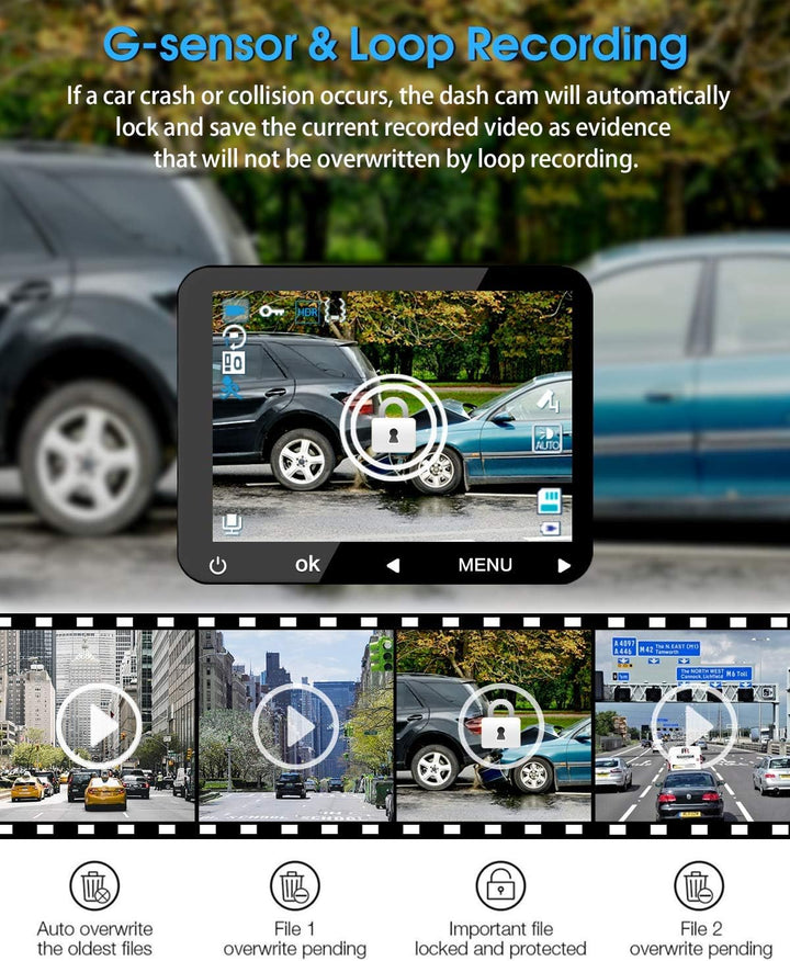 Abask J05 Dashcam Auto 1080P Dash Cam Vorne Innen mit 32GB SD-Karte, 310° Weitwinkelansicht, Autokam
