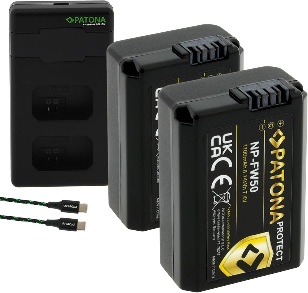 PATONA V1 Protect 2X Akku NP-FW50 (1030 mAh) mit Schutzgehäuse V1 - und PD Performance USB Ladegerät
