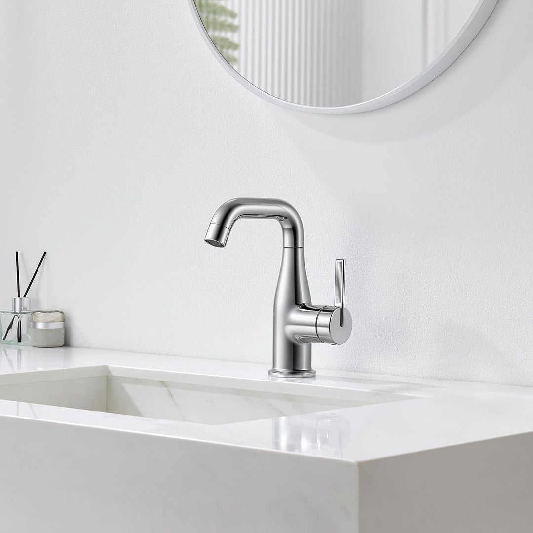 CECIPA Waschtischarmatur mit Kaltstartfunktion für Aufsatzwaschbecken Chrom, Chrom