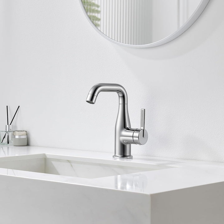 CECIPA Waschtischarmatur mit Kaltstartfunktion für Aufsatzwaschbecken Chrom, Chrom