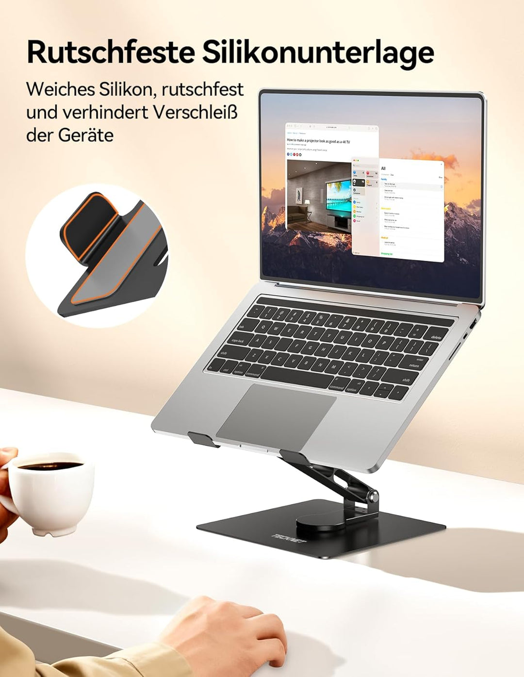 TECKNET Laptop Ständer mit 360 Drehbarer Basis, Laptopständer Höhenverstellbar, Faltbarer Laptop Sta