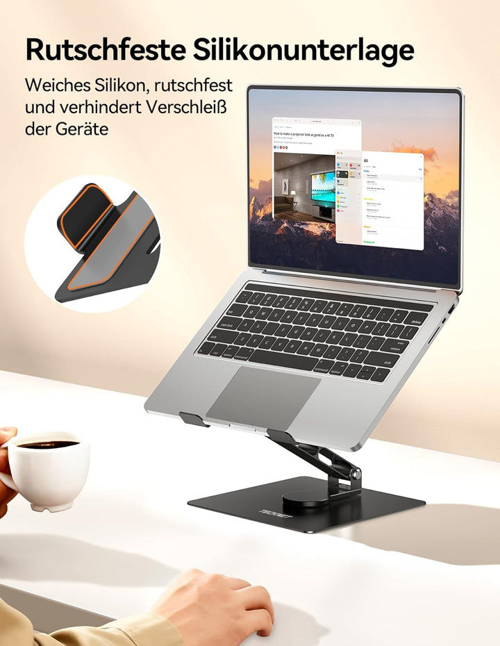 TECKNET Laptop Ständer mit 360 Drehbarer Basis, Laptopständer Höhenverstellbar, Faltbarer Laptop Sta