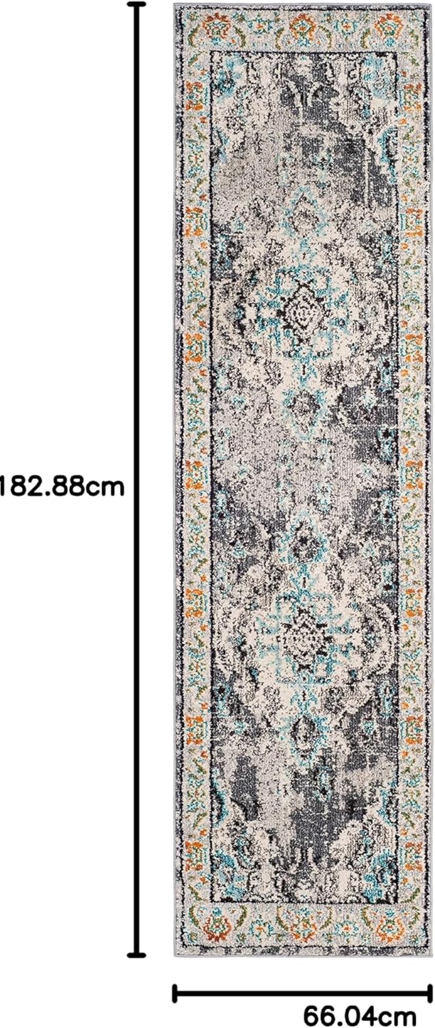 SAFAVIEH Boho Teppich für Wohnzimmer, Esszimmer, Schlafzimmer - Monaco Collection, Kurzer Flor, Grau
