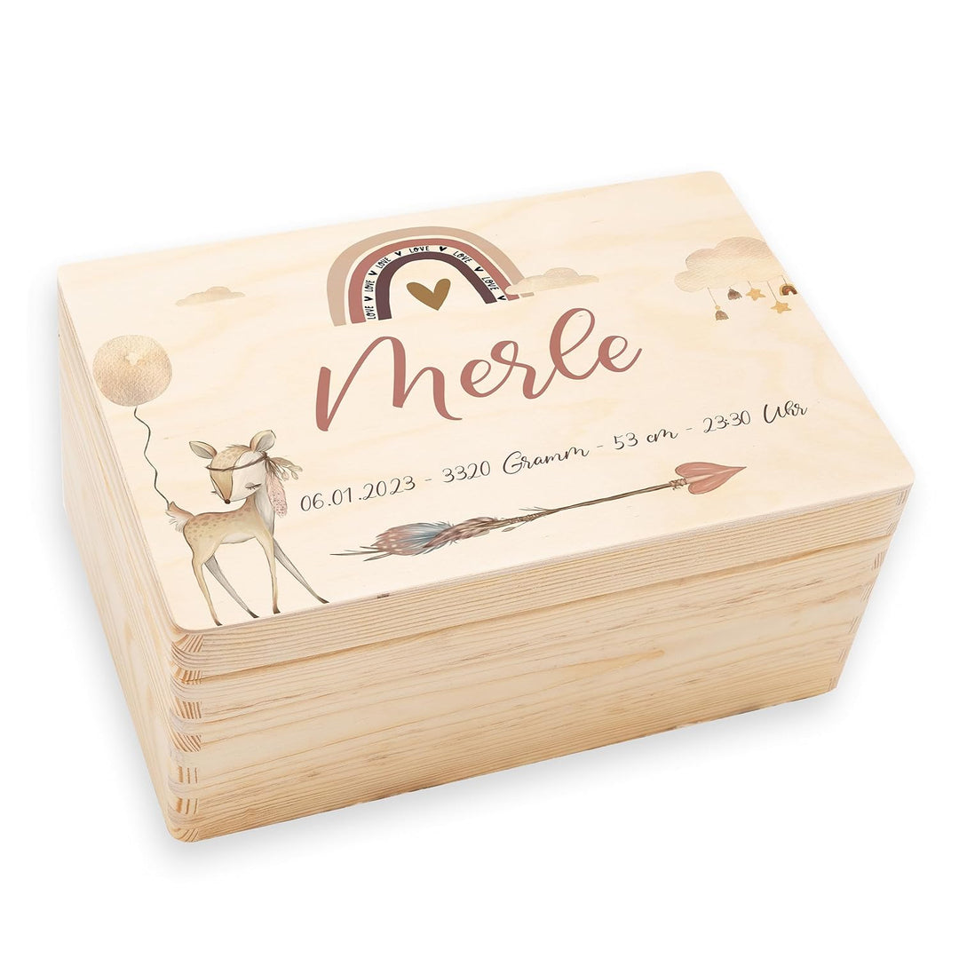 KIDSMOOD - Erinnerungsbox Baby, personalisierte Holzkiste mit Deckel, Ideal zur Aufbewahrung von Eri