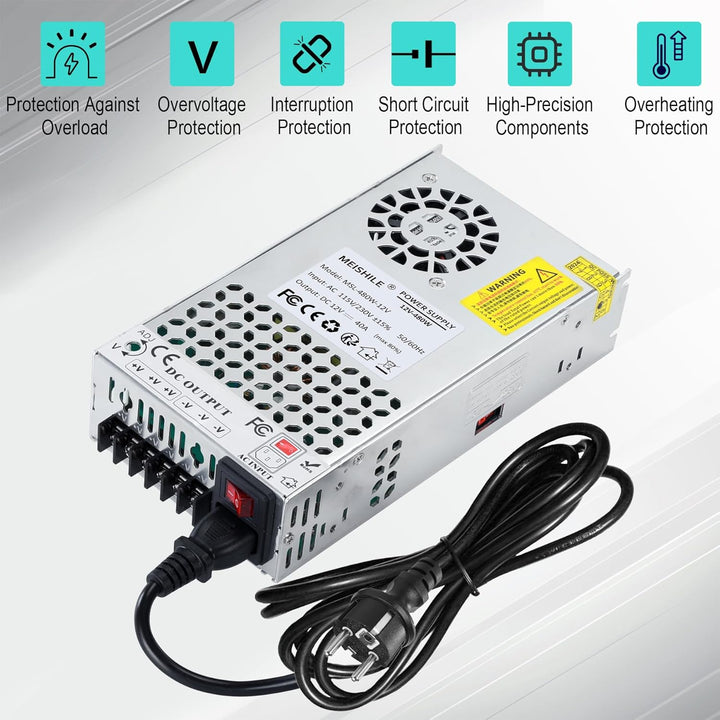MEISHILE 12V 40A 480W Netzteil Schaltnetzteile Universal Stromversorgung AC to DC Transformator mit